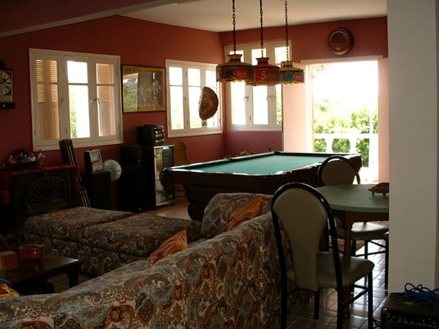 Billiard-table area in the second-floor salon